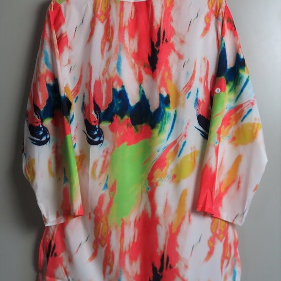 NWOT MISSLOOK Citrus Colored Printed Blouse - Picture 5 of 7